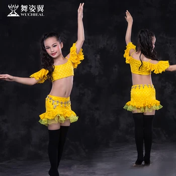 

Bellydance Spaghetti Strap lace Ruffle short Skirt Belly dance 2pcs set for Girl/children/kids, costume performance wears RT151