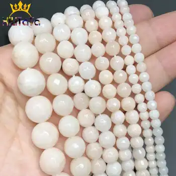 

Natural Stone Beads Faceted White Chalcedony Jades Loose Beads For Jewelry Making DIY Bracelet Necklace 15''Strand 4/6/8/10/12mm