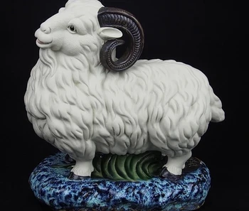 

China Pottery Wucai Porcelain Art Decoration Zodiac Sheep Goat Statue Sculpture