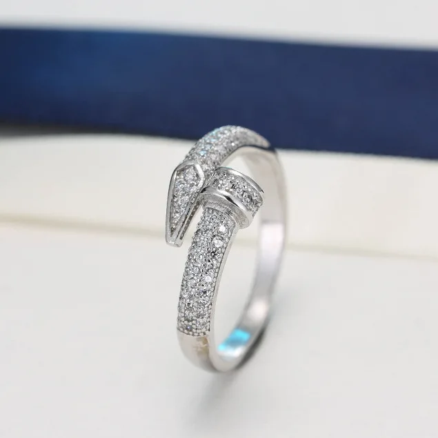 925 пробы серебро Открытое кольцо для ногтей вставьте дрель модные украшения