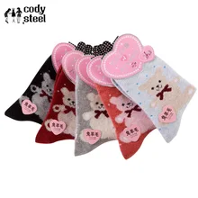 6 штук = 3 пара/лот, шерстяные носки женские классические модные плотные носки повседневные женские универсальные зимние носки с милым медведем для девочек