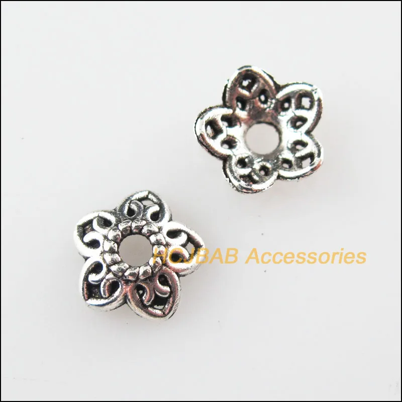 

60Pcs Tibetan Silver Tone Tiny Flower Star Spacer Beads End Caps 8mm