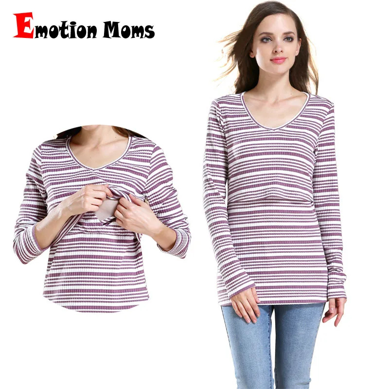 Emotion Moms/хлопковый топ для кормящих мам с длинными рукавами, одежда для кормления грудью, рубашка для грудного кормления, топы для беременных