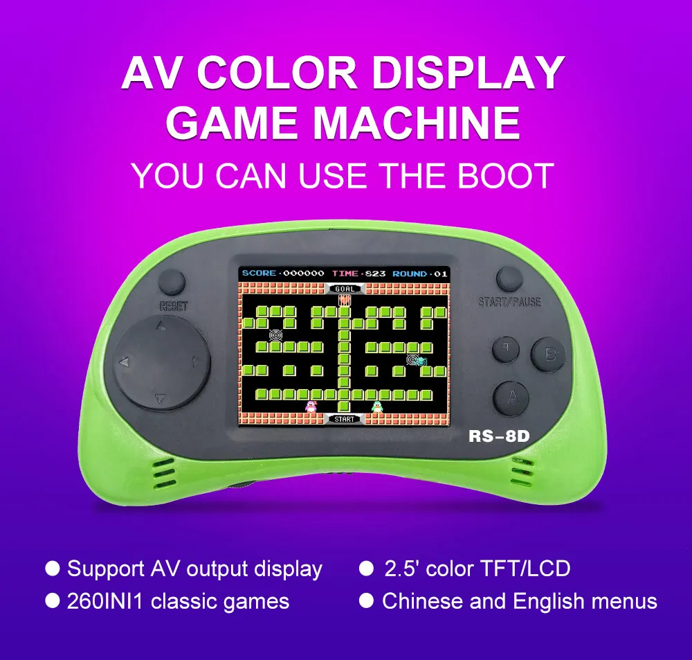 RS-8D игровая консоль 8 бит 2,5 дюймов Портативный видео Портативный игровой плеер встроенный 260 различных цветов Ретро игры N20C