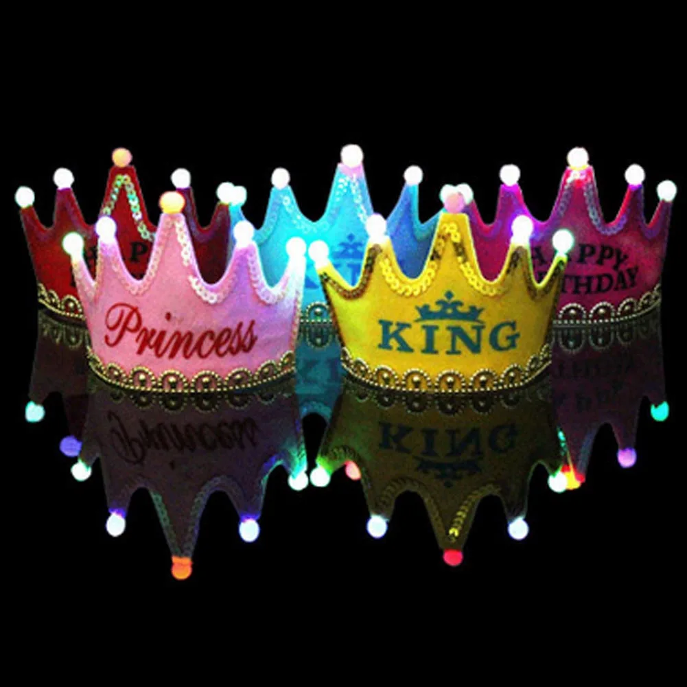 

High Quality LED Light Birthday Party Hats Crown King Princess Birthday Party Caps For Kids Photo Props Party Decor Hats PINK