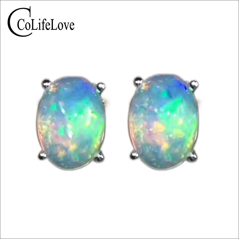 Серьги гвоздики с опалом Brilliance Классические однотонные серьги из серебра 925