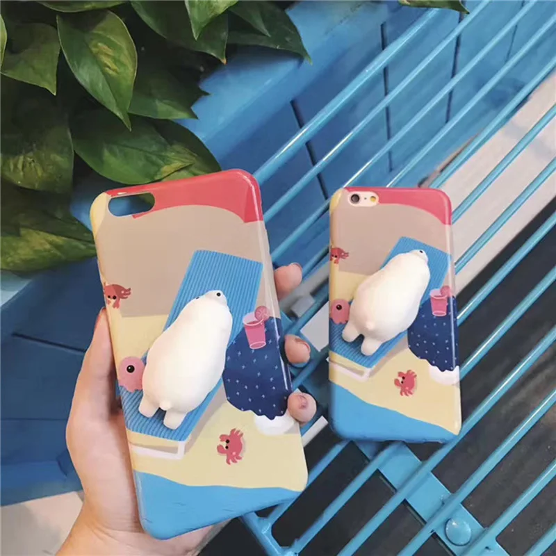 Squishy Phone Case 3D Cute Seal Phone Back Cover for iPhone 6s 6 Plus 7