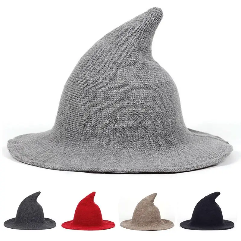 

Witch Hat Diversified Along The Sheep Wool Cap Knitting Fisherman Hat Female Fashion Witch Pointed Basin Bucket for Halloween