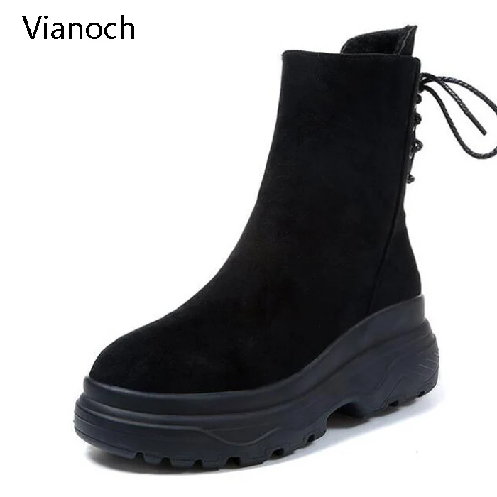 

2018 Fashion New Womens Snow Ankle Boots Winter Flats Shoes Platform Shoe Keep Warm Lady Black wo180878