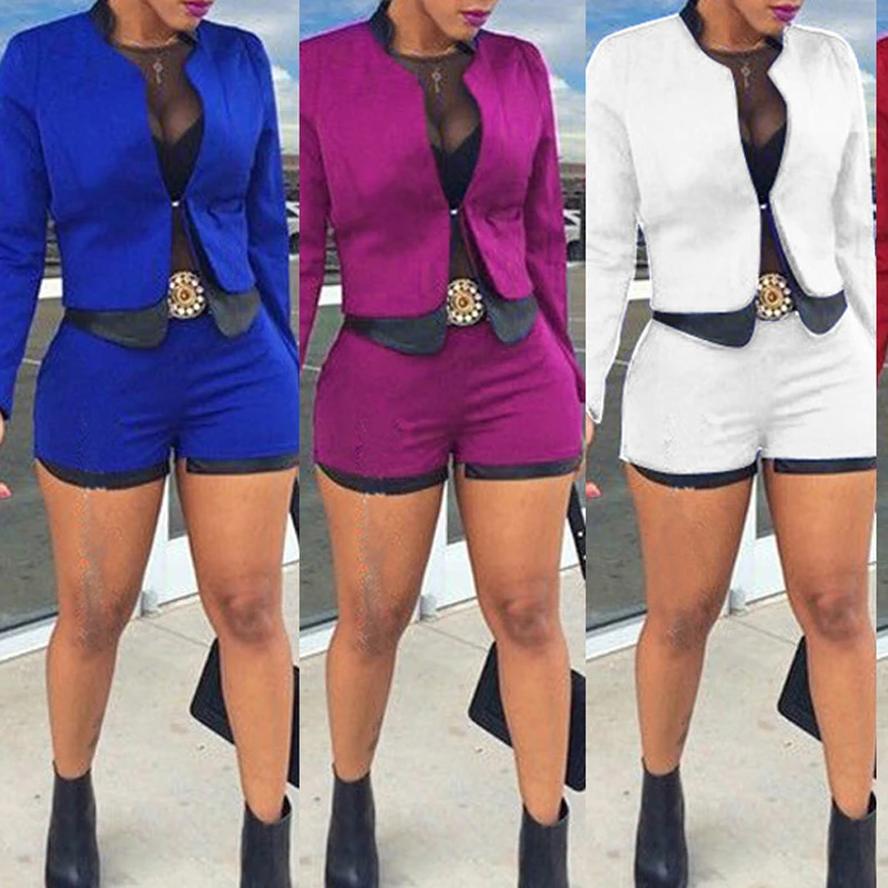 

Elegant Lady 2 Piece Set Cardigan Blazer + Shorts Women Slim Suit Basic Jacket Coat Long Sleeve Blazer feminino WDC901