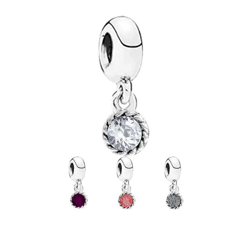 

free shipping 1pc silver ROUND crystal hanging bead charms fit european pandora style bracelet B086