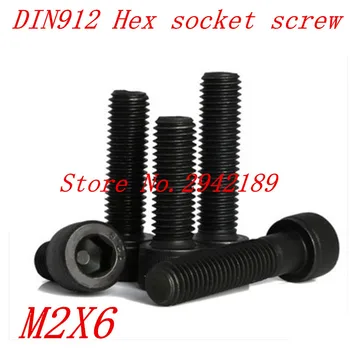 

100pcs/Lot Metric Thread DIN912 M2x6 mm M2*6 mm Black Grade 12.9 Alloy Steel Hex Socket Head Cap Screw Bolts