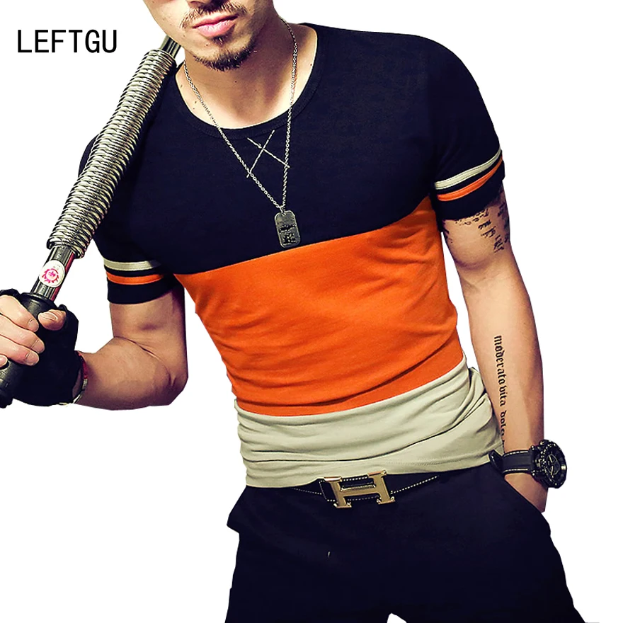 

Striped Patchwork T-Shirts Men 2019 Summer Brand Clothing Fashion Short Sleeve Men T shirt O-neck Casual Men T-Shirt Leftgu