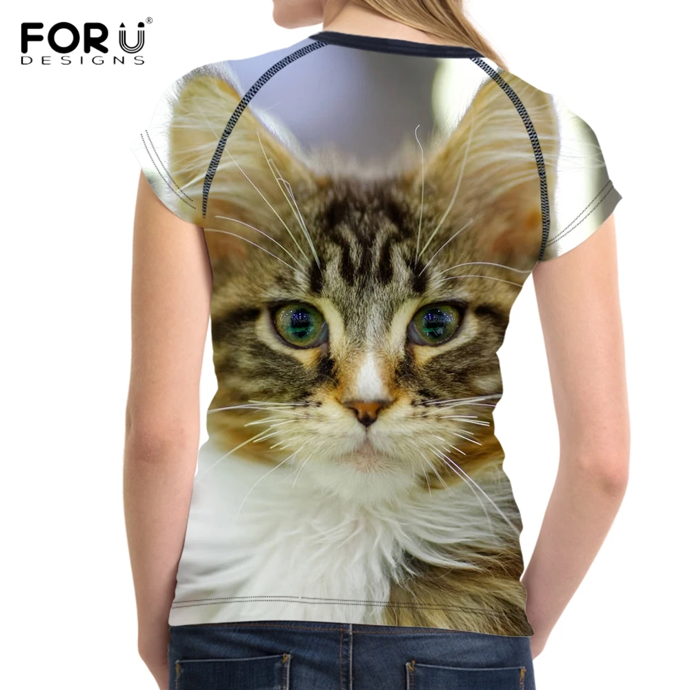 FORUDESIGNS/забавные женские футболки с объемным принтом кота мейн кун/киска модные