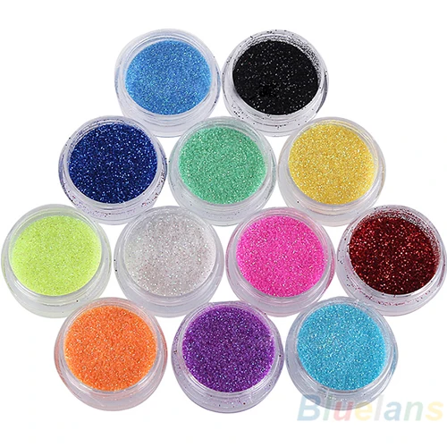 

Hot 12 Colors Nail Art Decoration Metal Powder Glitter Dust Set For UV Gel Acrylic