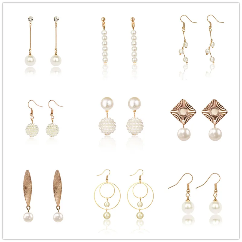 

Hot Sale Cute Exquisite Simlated Pearl Crystal Drop Earring Butterfly Snowflake Star Triangle Crown Shape Earring Bijoux Brincos