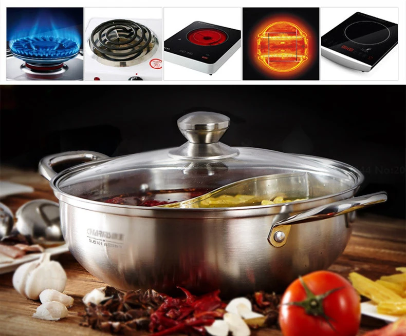 Нержавеющая сталь 304 Shabu горячий горшок с разделителем для индукционной варочной