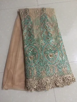 

embroiderd lace fabric DiuDiu-10713 with sequins beautiful Nigerian sequins lace fabric for party dress
