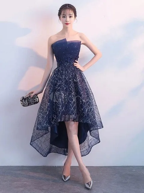 Vestido de noiva вечерние платья милое платье для выпускного вечера для девочек ДЕКОРАТИВНЫЙ Тюль официальное платье с аппликацией для выпускных вечерние платья - Цвет: Navy Blue