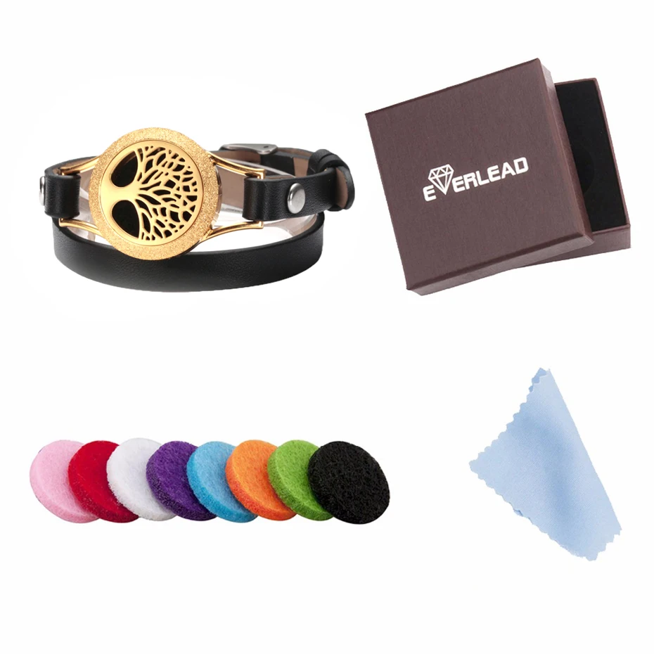 EVERLEAD-tree-of-life-bracelet-for-women-black-double-leather-diffuser-health-fashion-wrap-locket-316L (1) - 