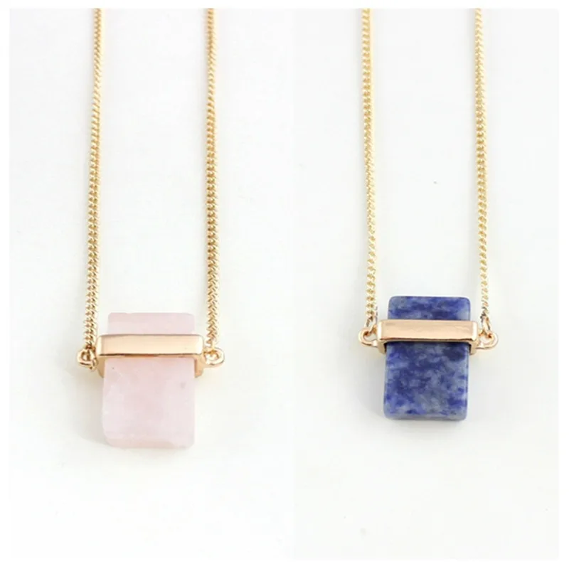 

Fashion 2015 free shipping the new natural powder crystal Mosaic rectangular solid powder crystal necklace