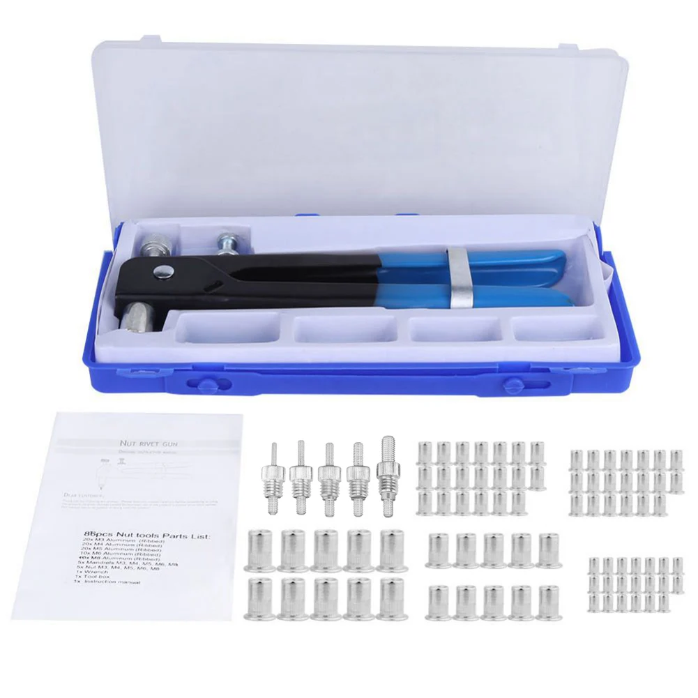 

106Pcs Manual Rivet Guns Threaded Rivet Nut Fastener Kit Set Riveter Tools Kit _WK