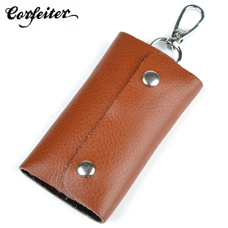 

Corfeiter Unisex Leather Key Holder Business Card Holder Organizer Housekeeper Keychain Wallet Portable Men Women Car Keys Bag 7