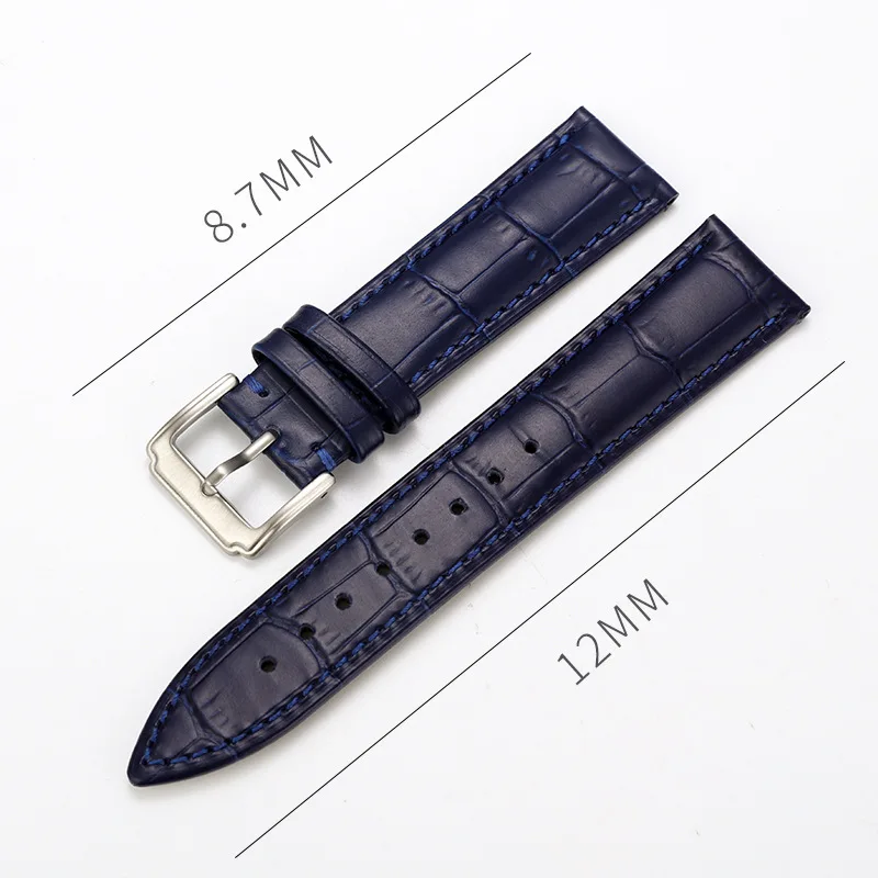 Genuine leather watchband watch belt strap womans wristwatches band blue pink red white pink buckle 12mm 14mm 16mm 18mm 20mm