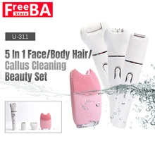 5 в 1 многофункциональная Женская бритва для очистки лица женский Электрический женский эпилятор для удаления волос бритвенный шлифовальный триммер для кожи