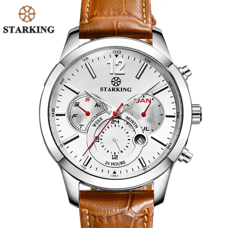 STARKING Brown Genuine Leather Sport Watches 2017 Russian Military Watches Army Men s Wristwatch 30M Water