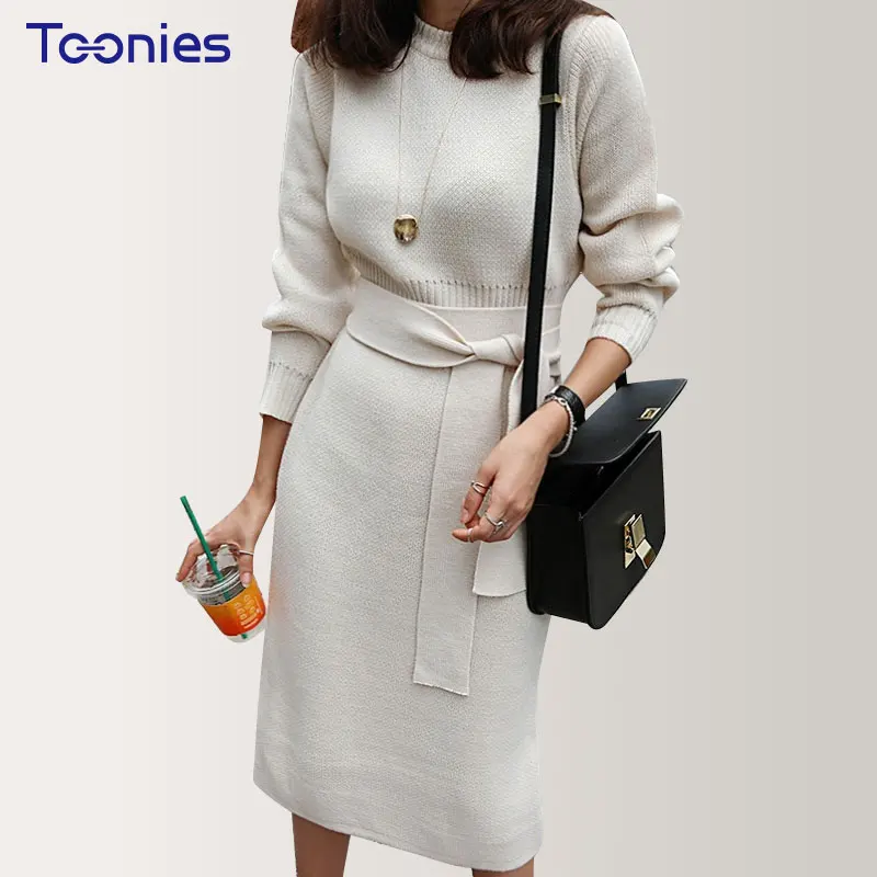 Winter Sweater Dress Elegant Knee Length Pencil Dress 2018 Fashion Slim Pull Femme Package Hips Knitted