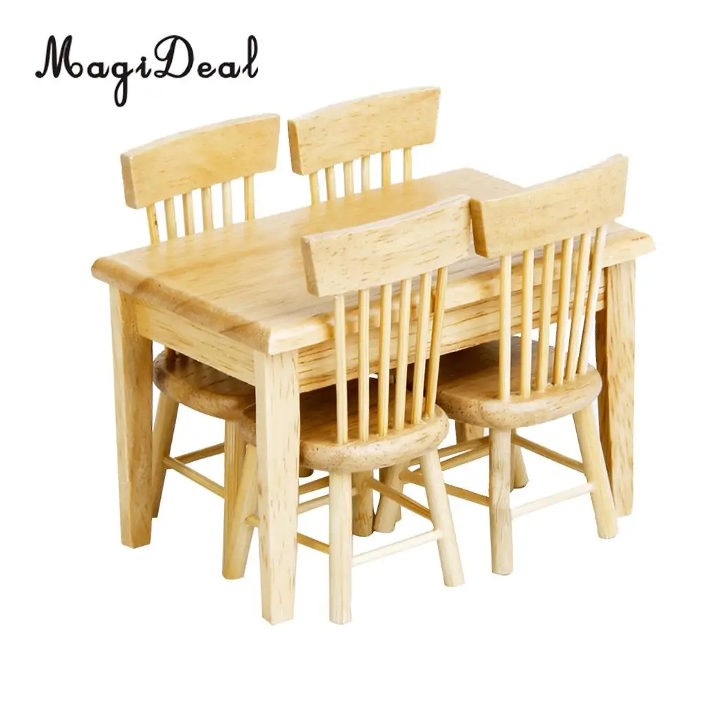 MagiDeal 5Pcs Dining Table Chair Model Set for 1:12 Dollhouse Miniature Furniture Decor Children Pretend Play Toys 2Colors