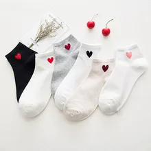 Милые Простые Женские носки с красными сердечками в духе колледжа; теплые удобные хлопковые носки на весну и лето; Лидер продаж