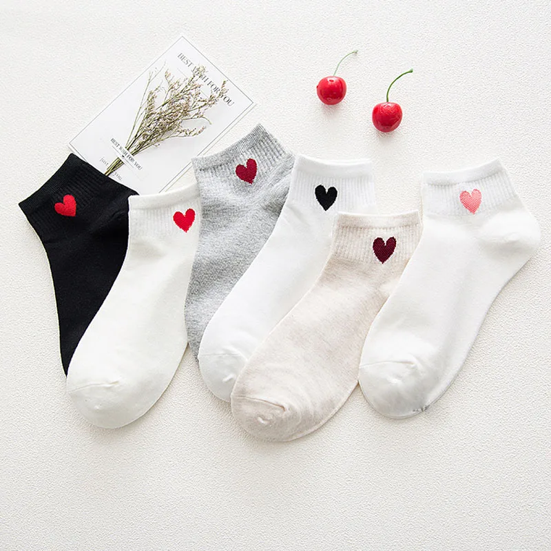 

Red Heart Cute College Wind Simple Basic Fresh Female Socks Warm Comfortable Cotton Spring And Summer Hot Sale