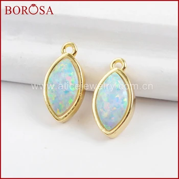 

BOROSA 10PCS Marquise Gold Color Bezel White Man-made Opal Faceted Charms Japanese Opal Jewelry for Necklace Making ZG0308