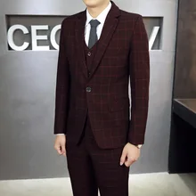 BOU 2017 men leisure suits the groom wedding dress tide of cultivate one’s morality three plaid wool suit