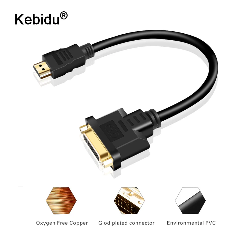

kebidu Hot Sale HD 1080P Mini HDMI to DVI M-F 24+5 Cable Adapter for HDTV DVD Computer HDMI Male to DVI 24+5 Female Converter