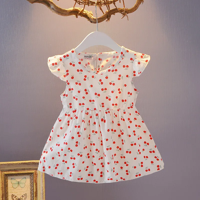 

Summer new small children's clothing female baby cherry blossom lace cotton sleeveless cotton girls princess dress