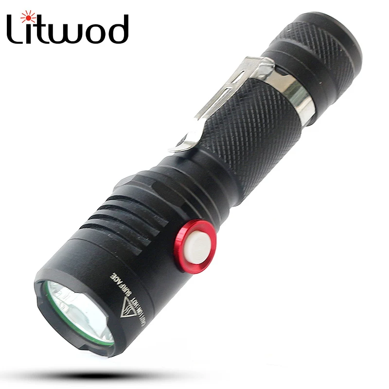 

Litwod Z20 Micro USB Rechargeable LED flashlight XML-T6 L2 Zoomable 18650 rechargeable battery flashlight torch 1 Mode ON / OFF