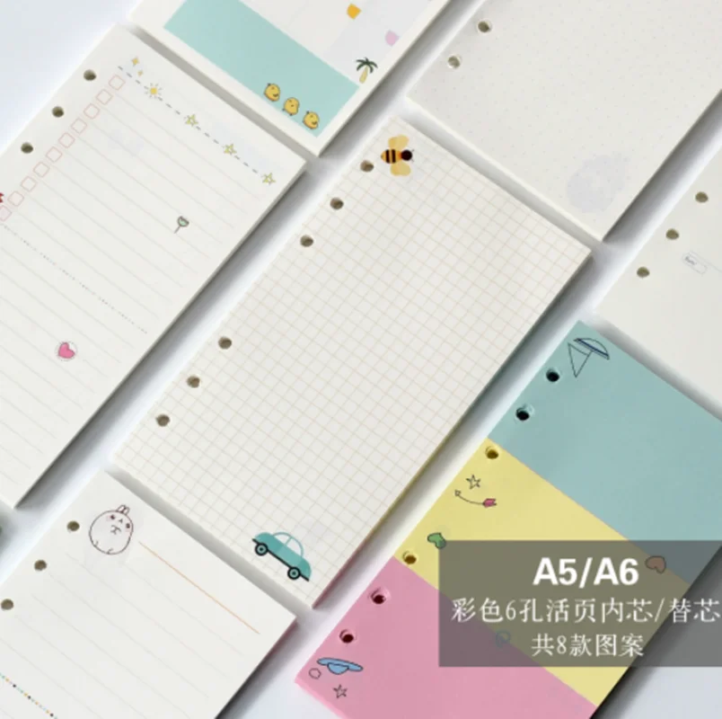 

40 sheet/pack A5 A6 Colored Spiral Notebook Refills 6 holes Binder Paper for Planner Inner Pages