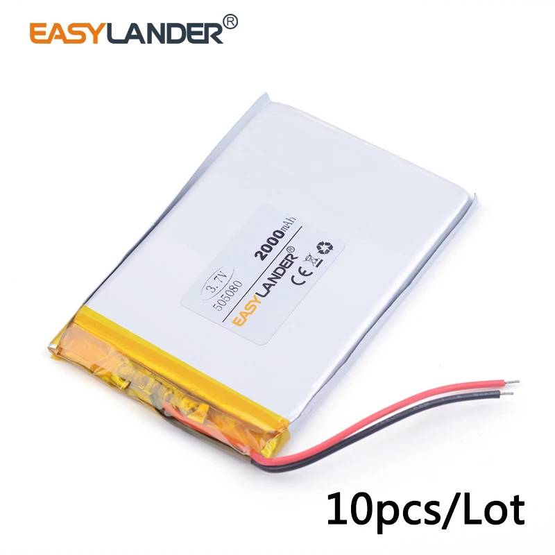 

10pcs /Lot 3.7v lithium Li ion polymer rechargeable battery 2000mah 505080 smart home MP3 for dvr,GPS,mp3,mp4,cell phone,speaker