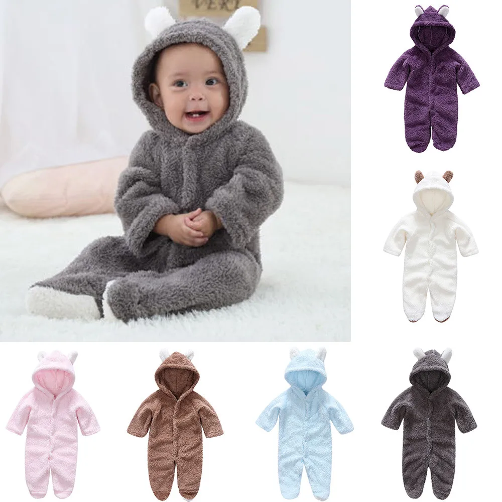 

New Spring Autumn Daily Newborn Unisex Baby Boys Girls Fleece Material Long Sleeves Keep Warm Cartoon Hooded Romper Jumpsuit #30
