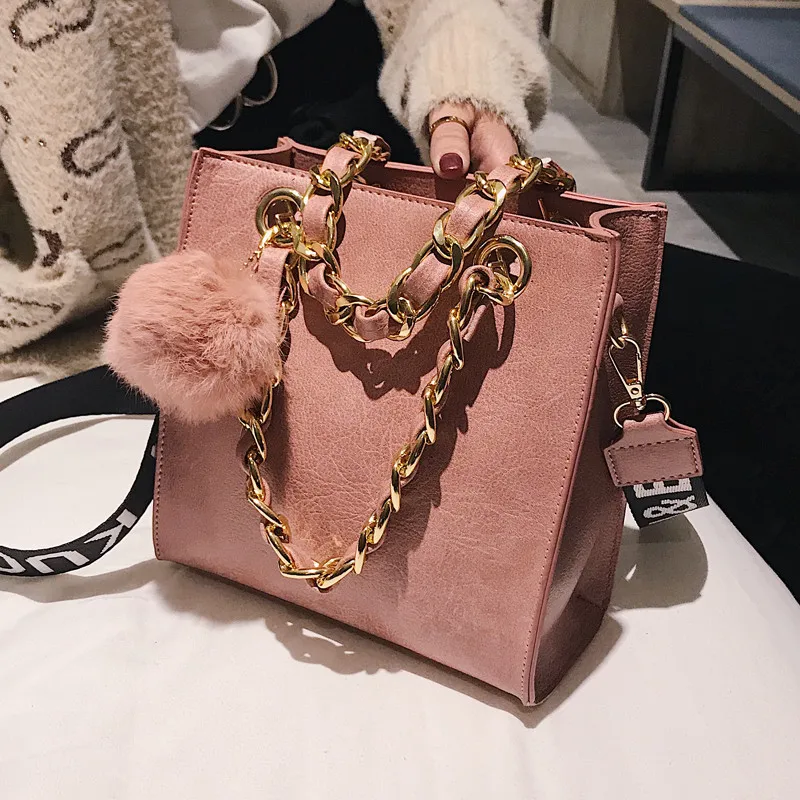 

Fashion Women's Designer Handbag Hair ball Female Chain Messenger Bags for woman Tote Bag Ladies Flap Crossbody Bags bolsas pink