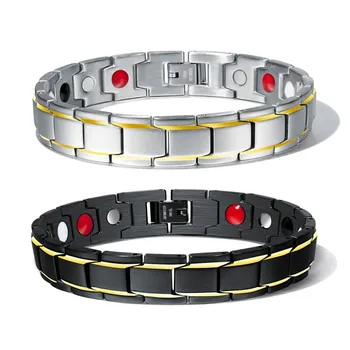 

Black Gold Color Negative Ion Germanium Steel Infrared Magnets Energy Stone Men Bracelet Magnetic Therapy healthcare