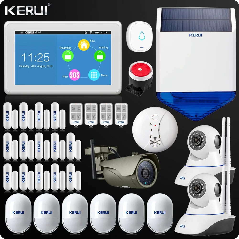 

KERUI K7 7 Inch Touch Display WIFI Alarm System Home Alarm Security kit Wireless Keypad Rfid Remote Control Solar Siren
