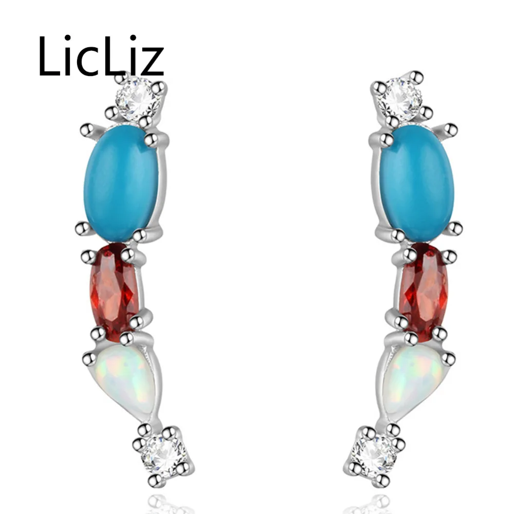 

Licliz Hyperbole Opal Stud Earrings for Women Fashion 925 Sterling Silver CZ Earring with Turquoise and Ruby Color Zircon LE0426