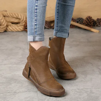 Women Autumn Ankle Boots Geunine Leather Lady Boots High Quality Martin Boots Classic Shoes Chelsea Boots Flat thick Heel Autumn women autumn winter fashion pu ankle martin flat boots waterproof lace shoes patent leather block thick high heel
