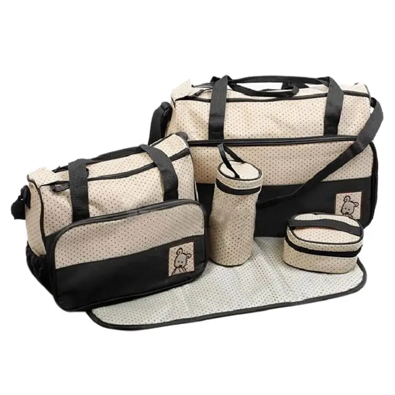 

Set of 5pcs Diaper Bags Multifunctional Diaper Bags for Mom Bebe Walk or Travel- Black