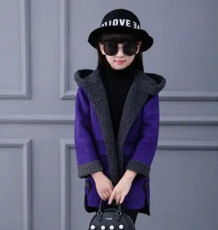 Детское осенне-зимнее пальто для девочек г. замшевое пальто детская зимняя одежда пальто для девочек - Цвет: Фиолетовый