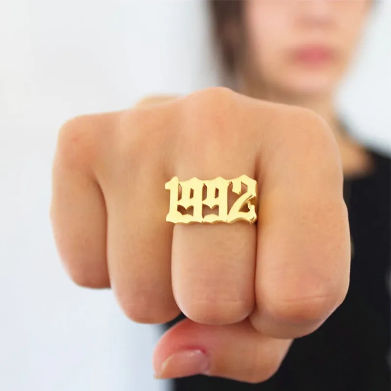 Персонализированные номер кольцо специальный год кольцо на день рождения Дата 1992 1995 1996 1999 1988 индивидуальные старая английский кольца для подарка любимому